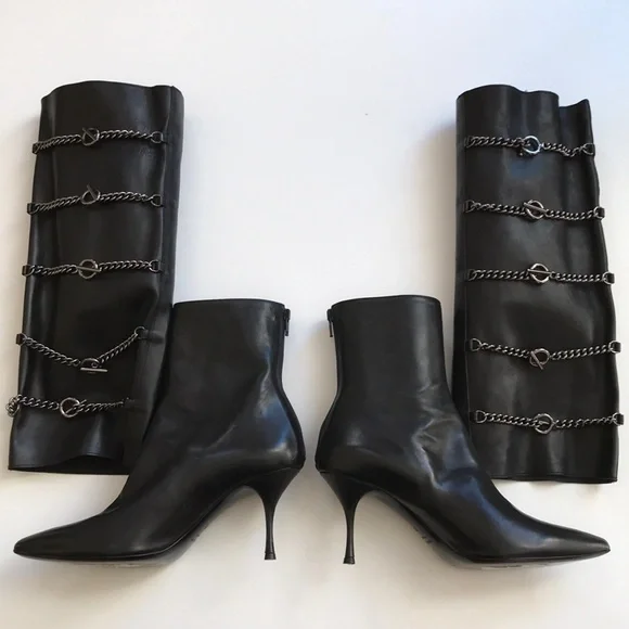 Hollywould Ellie Leather Ankle & Knee High Chain Leather Boots Black EU 39 NIB - Picture 2 of 16